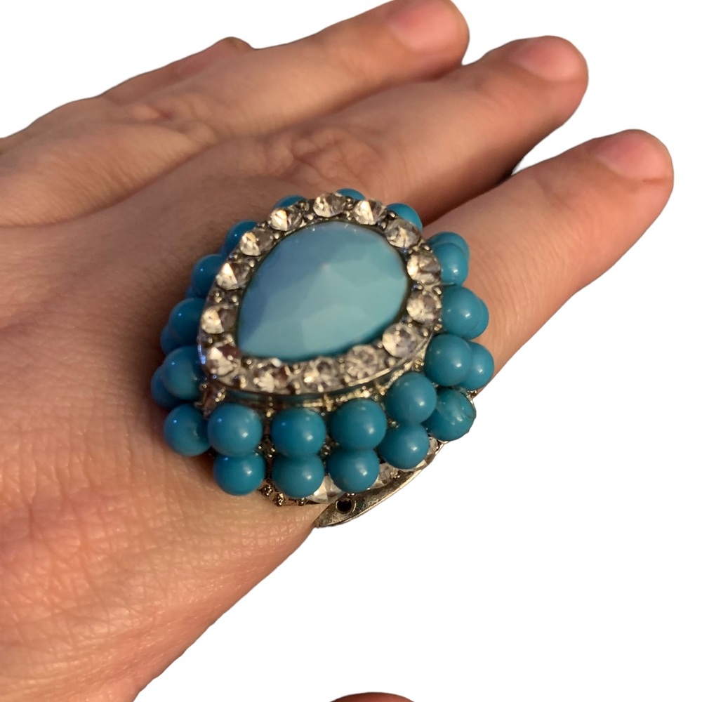✨3/$15 Chunky Turquoise Beaded Ring Adjustable Statement Rhinestone Boho Ring